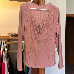 Long sleeve eyelet pattern shirt